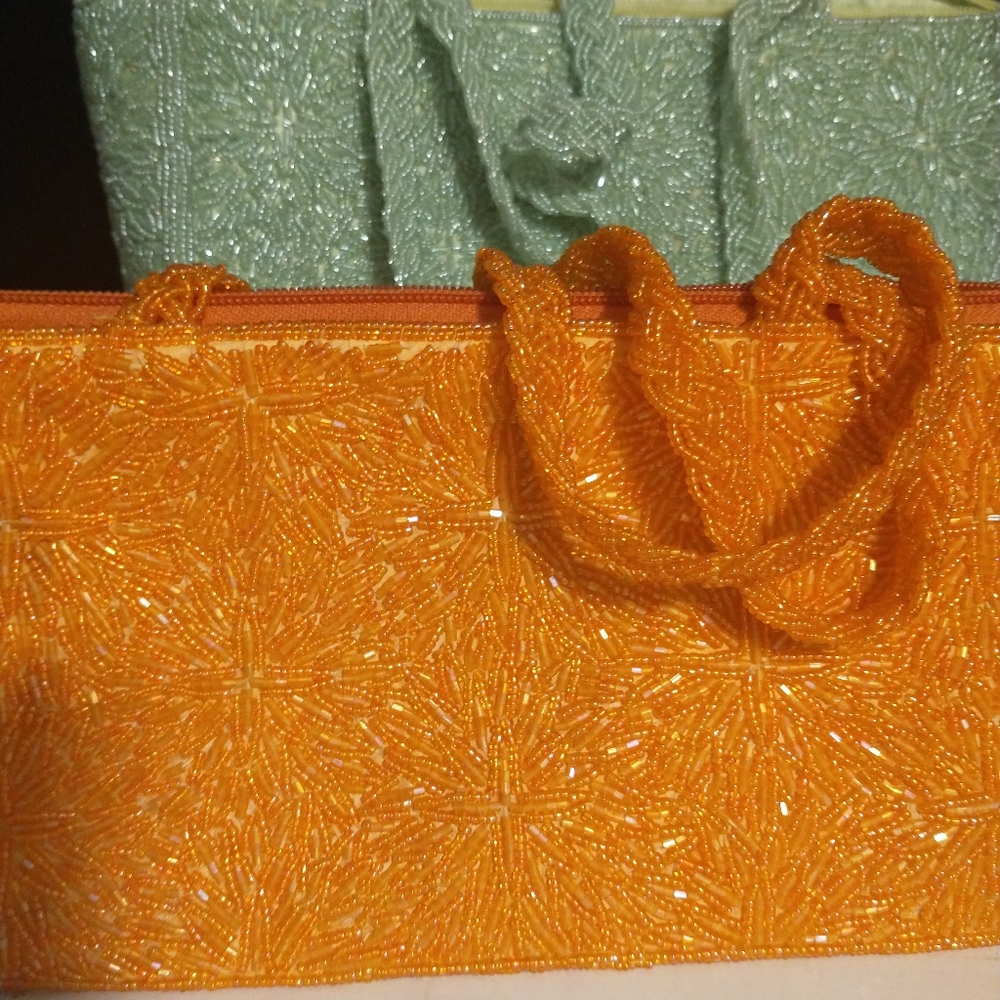 Vintage ALL Glass Beaded Bag Orange only